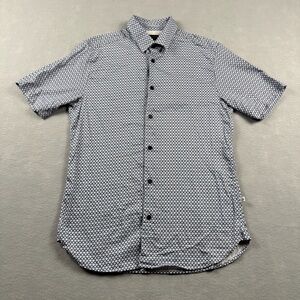 Ted Baker London Mens Size 3 Slim Short Sleeve Button Up Black White Geometric